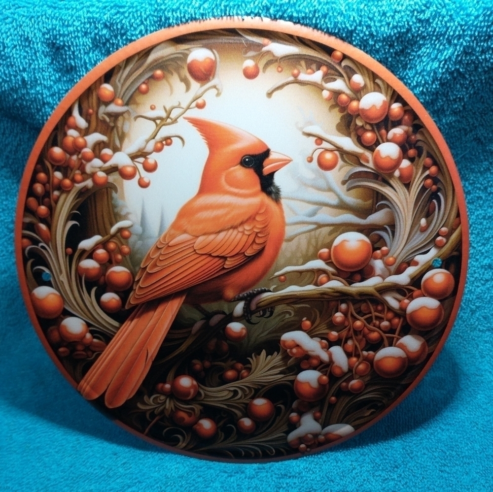 Metal red cardinal sign bird animal cute garden decor wall art
